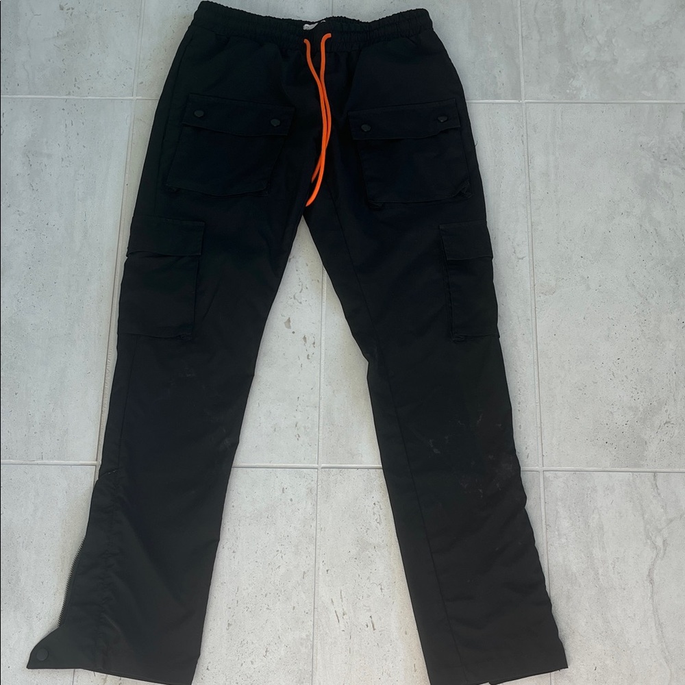 Men's Black Cargo Pants with Orange Accent